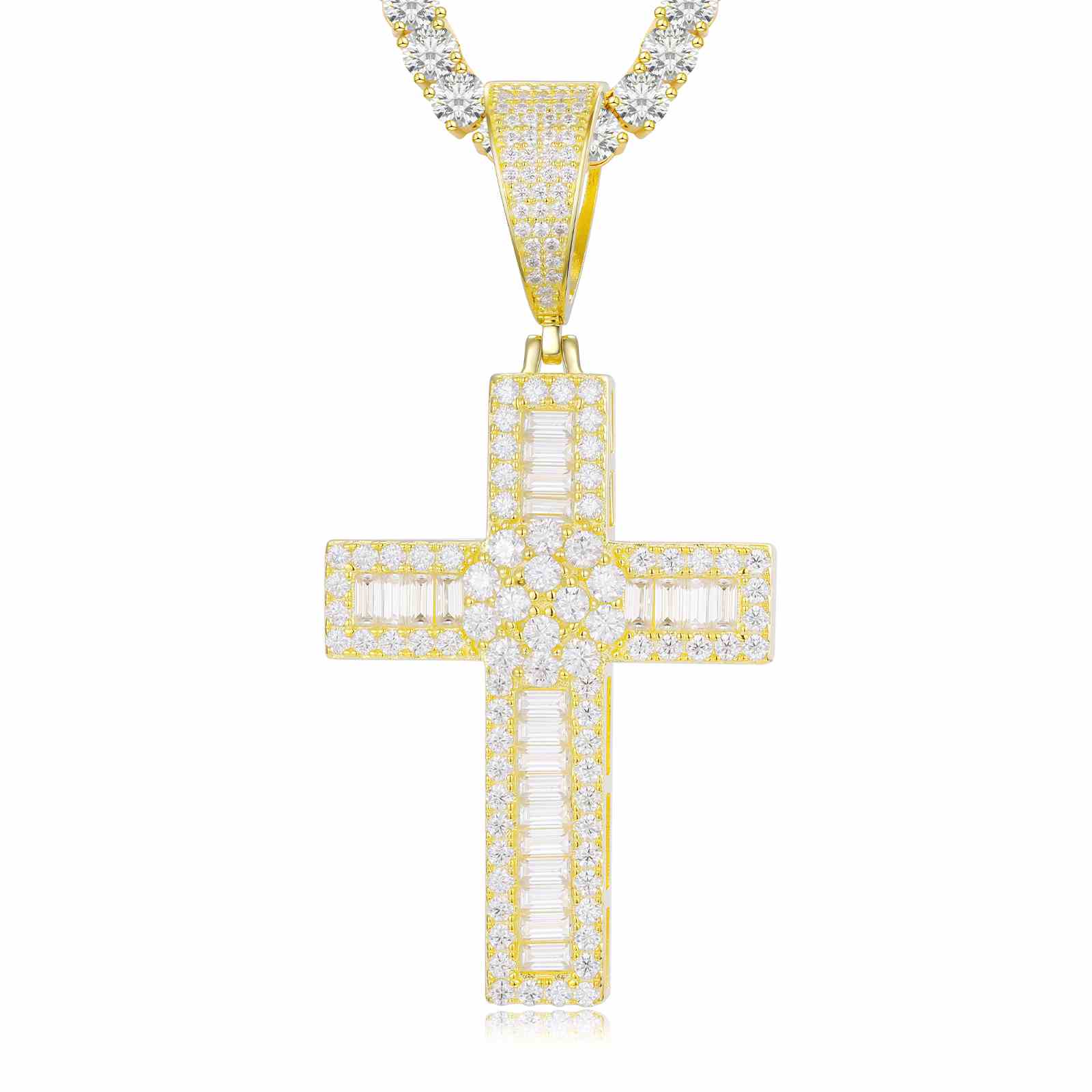Flower Baguette Cross Pendant
