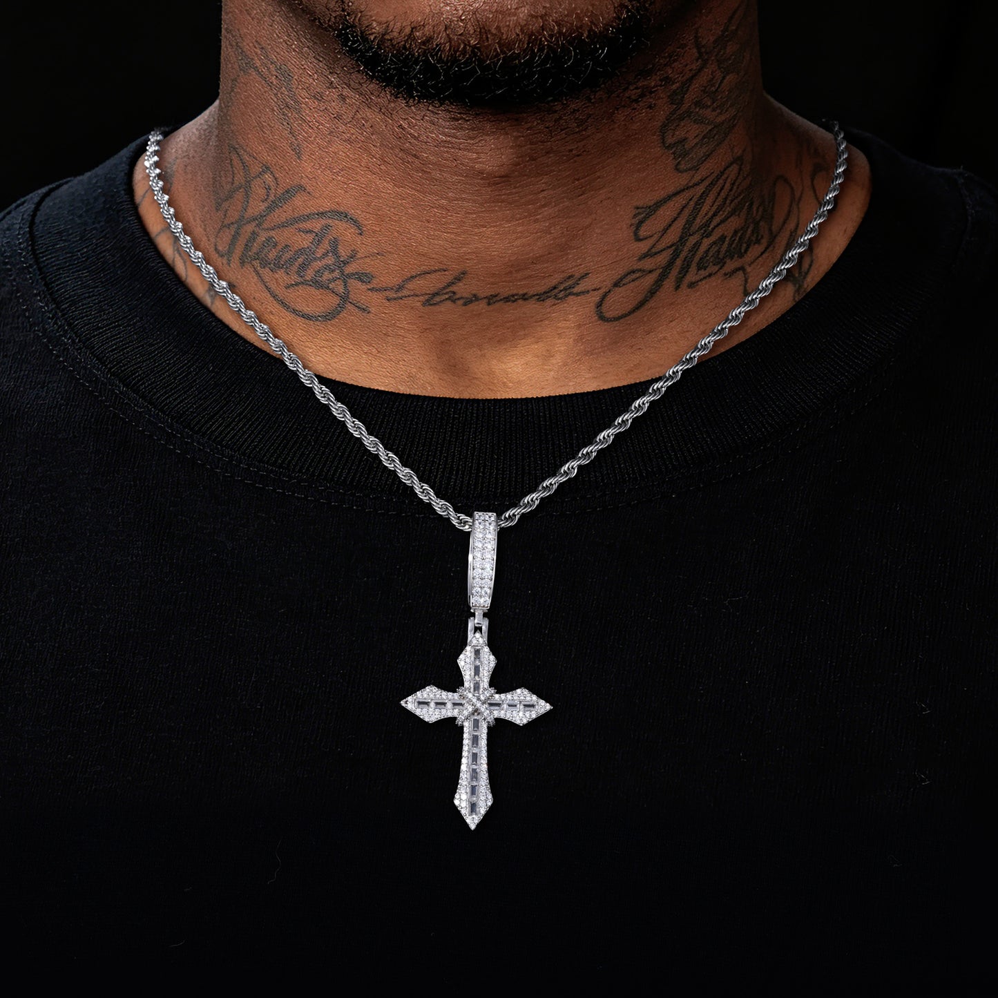 925 Silver Moissanite Fleur Cross Pendant TQP0899