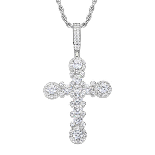 925 Silver Moissanite Beaded Cross Pendant TQP0504