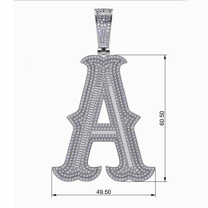 Big Size Baguette Diamond 26 Letters Pendant