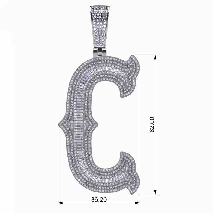 Big Size Baguette Diamond 26 Letters Pendant