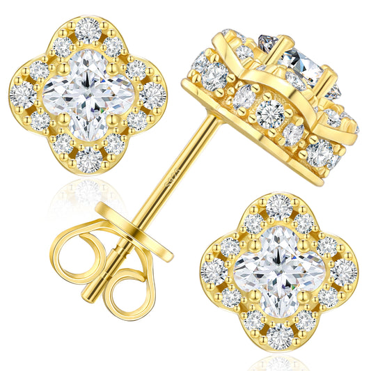 925 Silver Moissanite Four Leaf Clover Halo Stud Earrings TQE0612