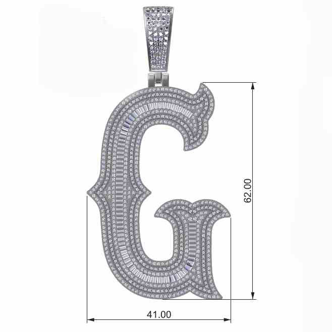 Big Size Baguette Diamond 26 Letters Pendant