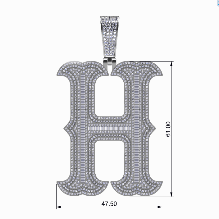 Big Size Baguette Diamond 26 Letters Pendant