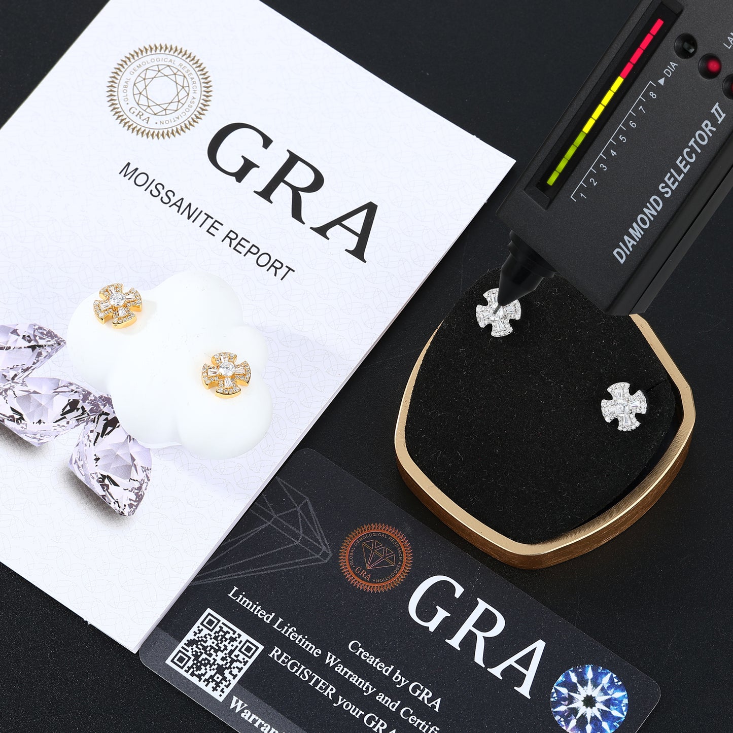 925 Silver Moissanite Maltese Cross Baguette Stud Earrings TQE0567