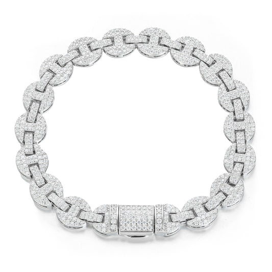 925 Silver Moissanite Iced Out Mariner Link Bracelet for Men TQB0079