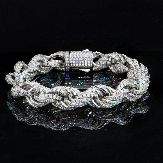 925 Silver Moissanite Iced Out Twisted Link Bracelet for Men TQB0053