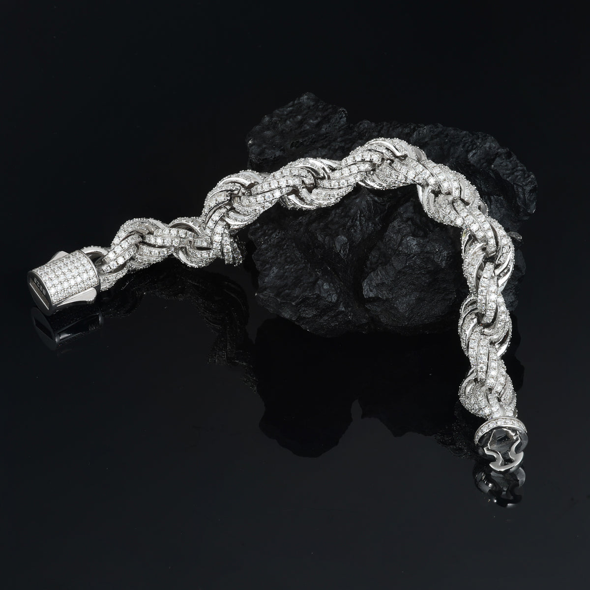 925 Silver Moissanite Iced Out Twisted Link Bracelet for Men TQB0053