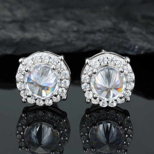 925 Silver Moissanite Cushion Cut Halo Stud Earrings TQE0579