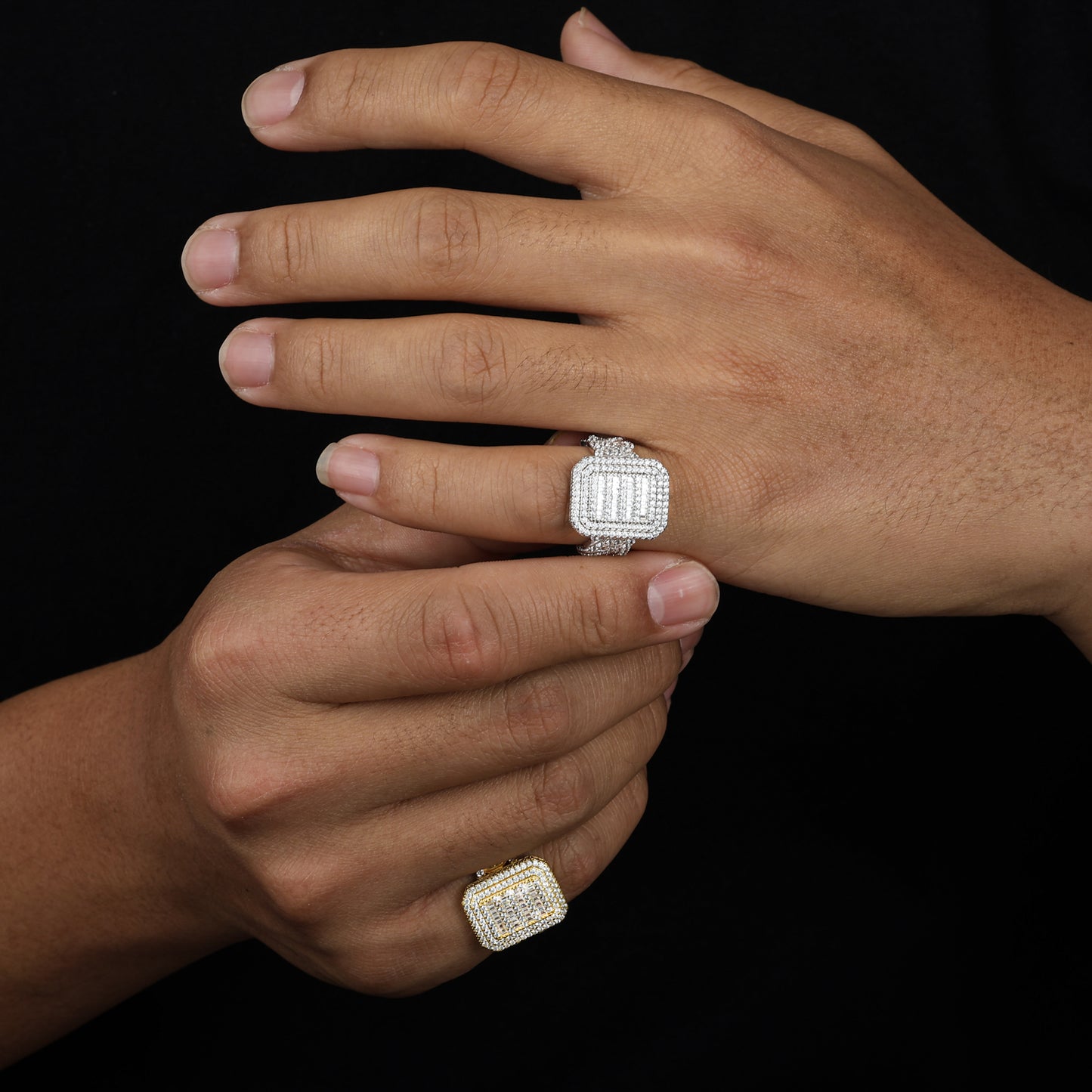 925 Silver Moissanite Square Baguette Frame Ring for Men TQR0393