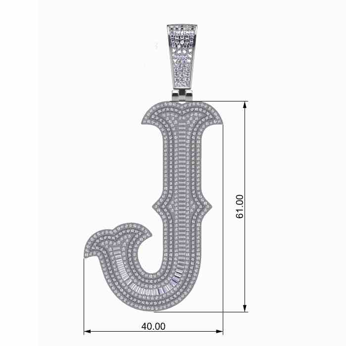 Big Size Baguette Diamond 26 Letters Pendant