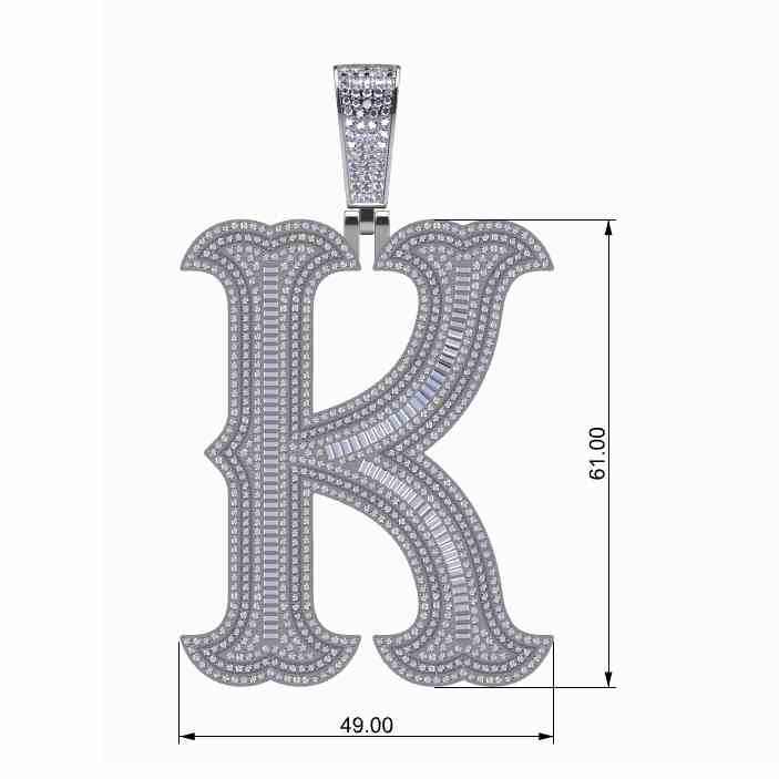 Big Size Baguette Diamond 26 Letters Pendant