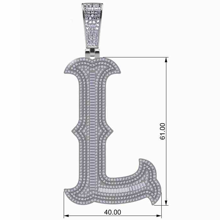 Big Size Baguette Diamond 26 Letters Pendant