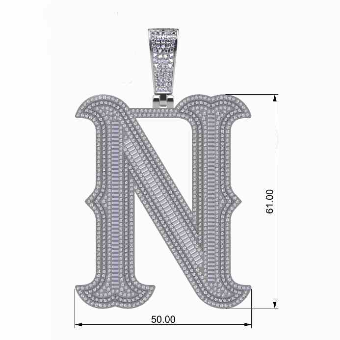 Big Size Baguette Diamond 26 Letters Pendant