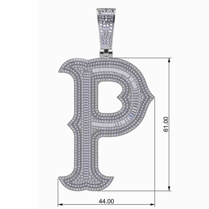 Big Size Baguette Diamond 26 Letters Pendant