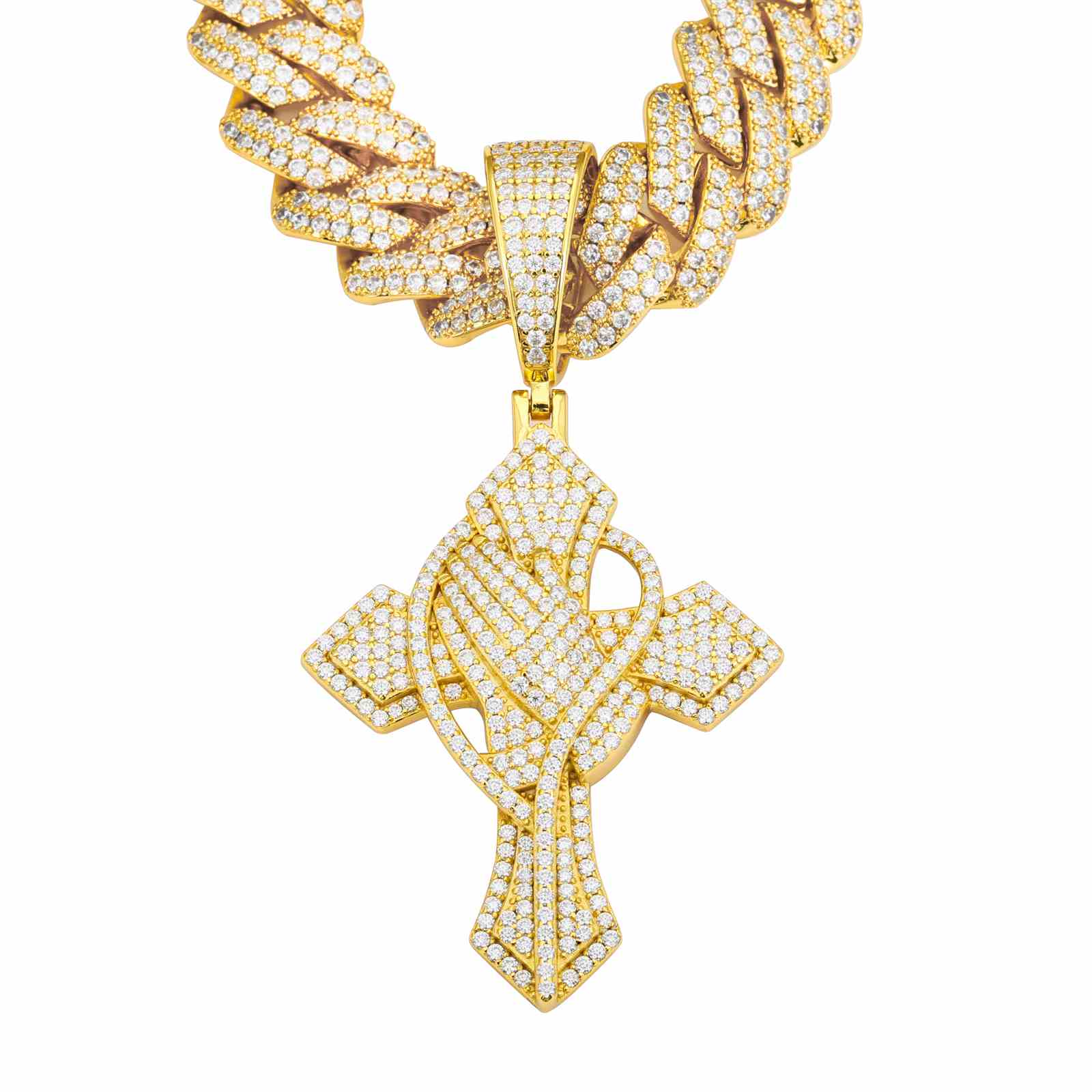 Iced Out Cross Pray Hand Pendant