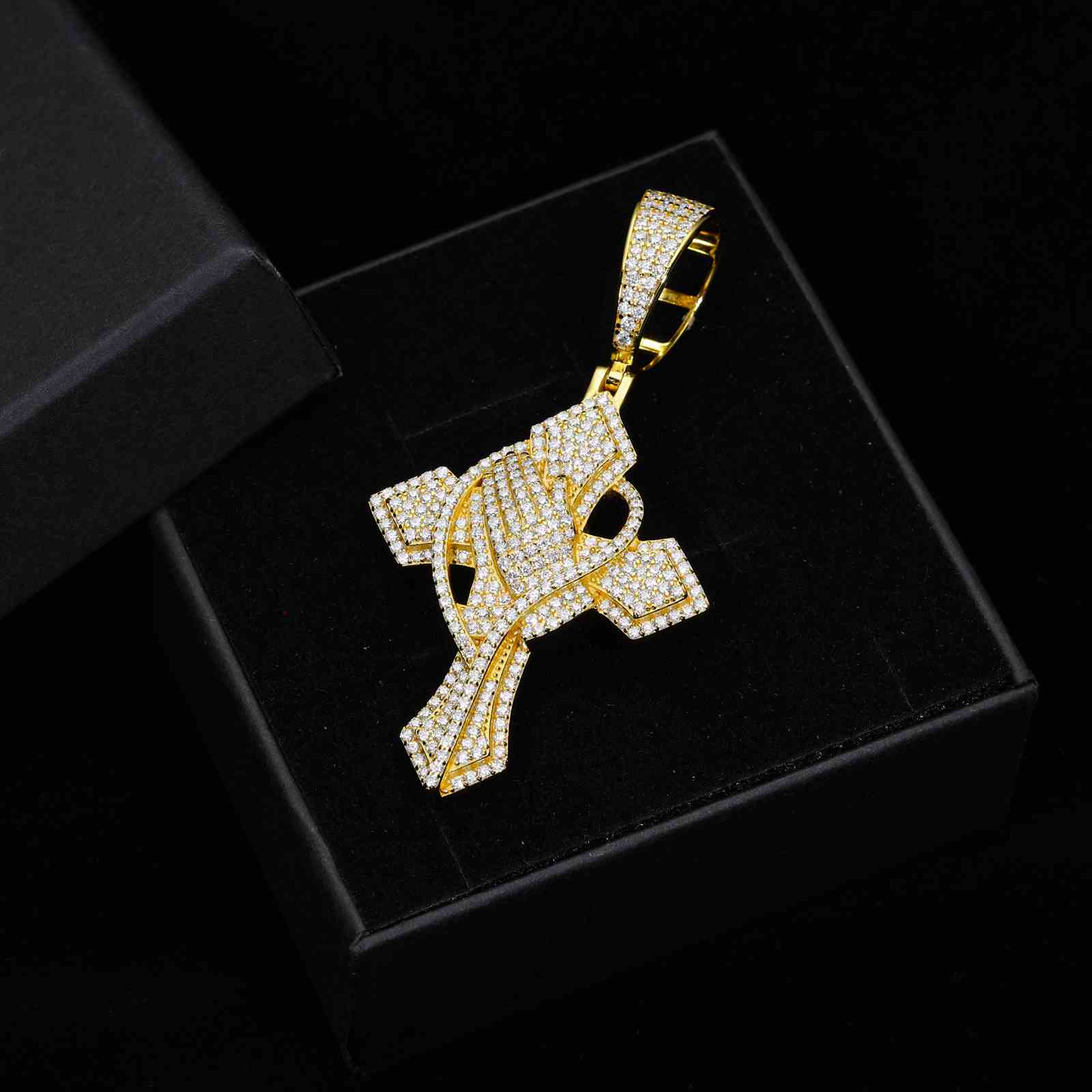 Iced Out Cross Pray Hand Pendant