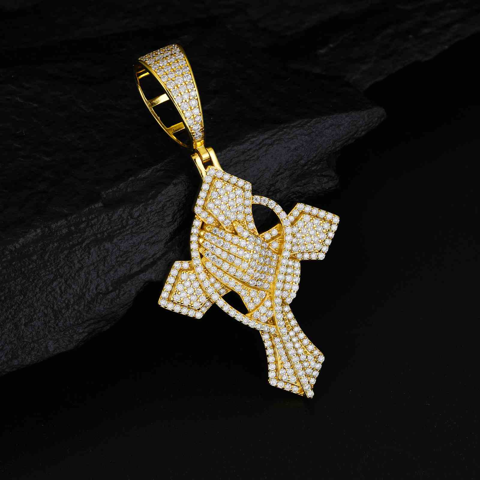Iced Out Cross Pray Hand Pendant