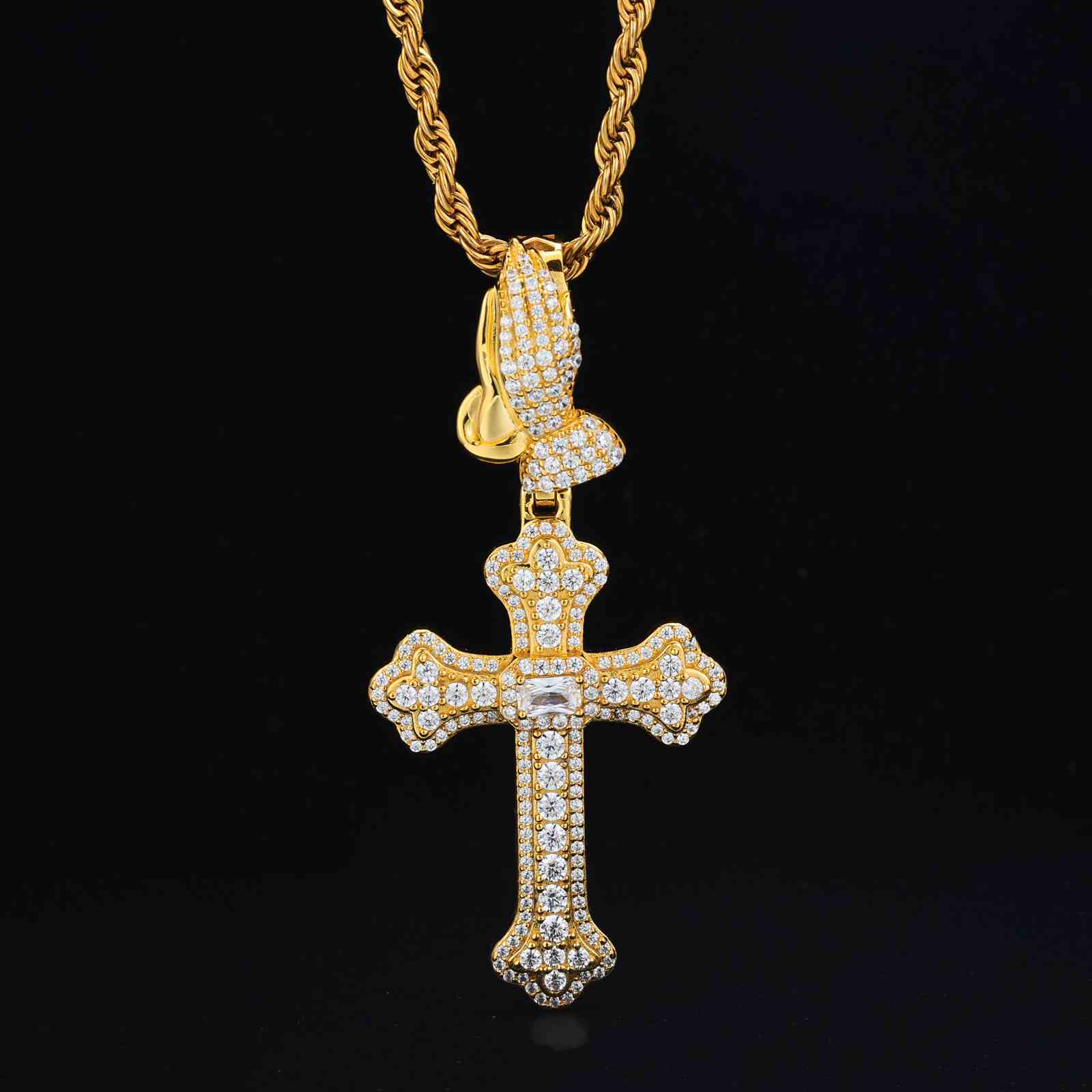 Pray Hand Buckle Iris Cross Pendant
