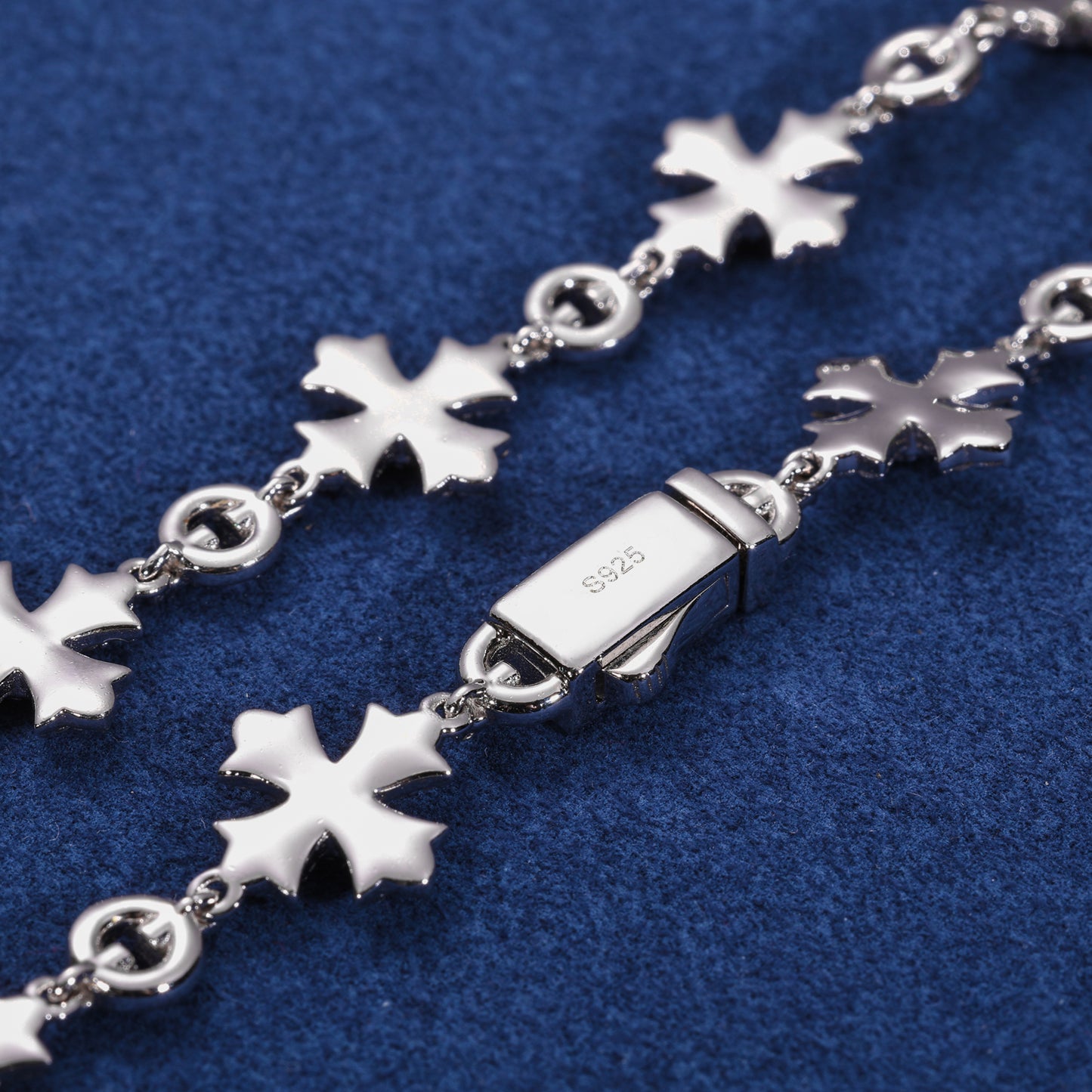 925 Silver Moissanite Cross Charm Link Bracelet for Men TQB0187