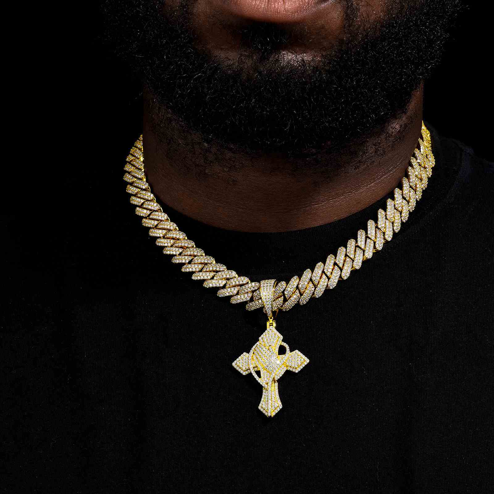 Iced Out Cross Pray Hand Pendant