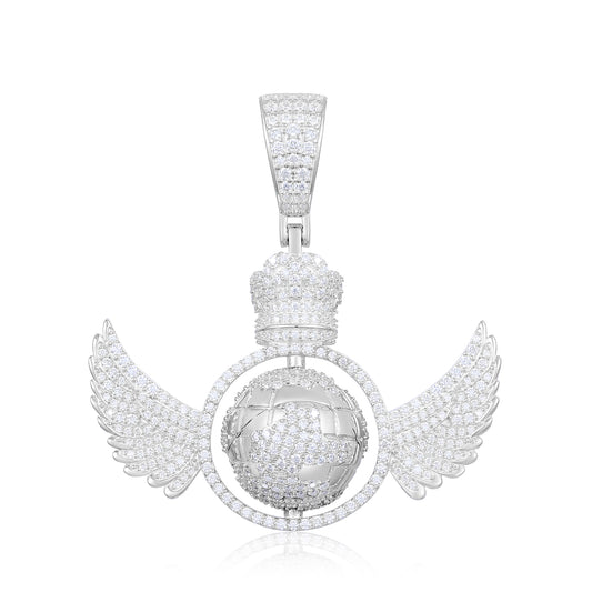 925 Silver Moissanite Crowned Globe Wing Pendant TQP0267
