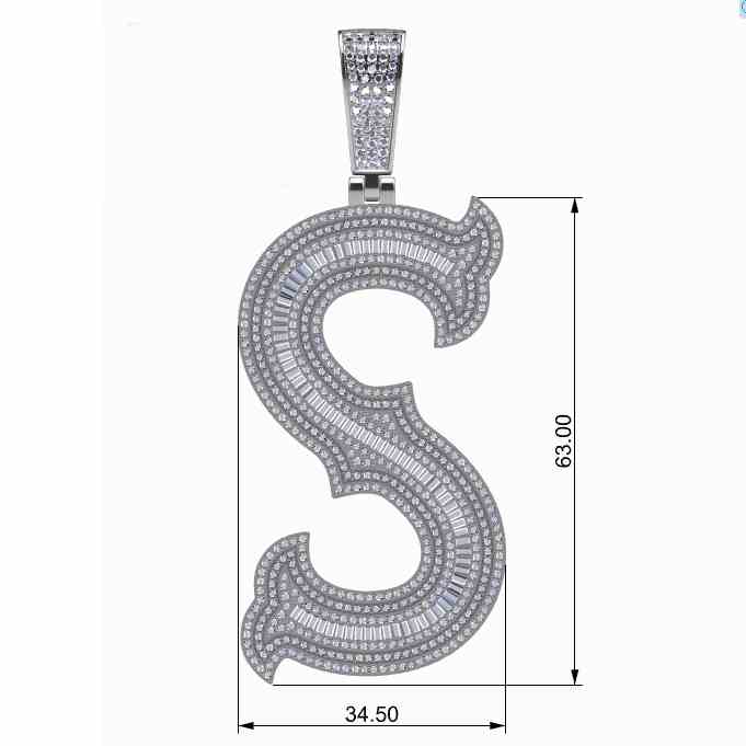 Big Size Baguette Diamond 26 Letters Pendant