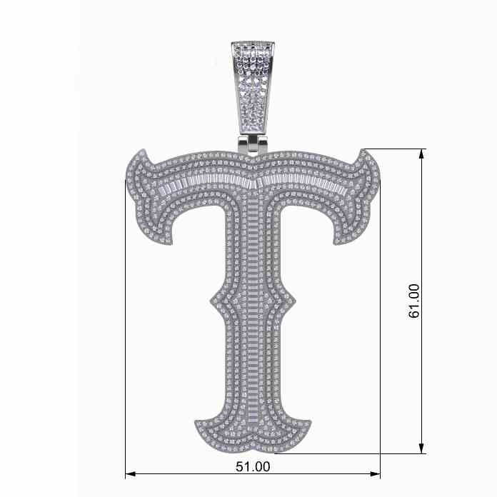 Big Size Baguette Diamond 26 Letters Pendant