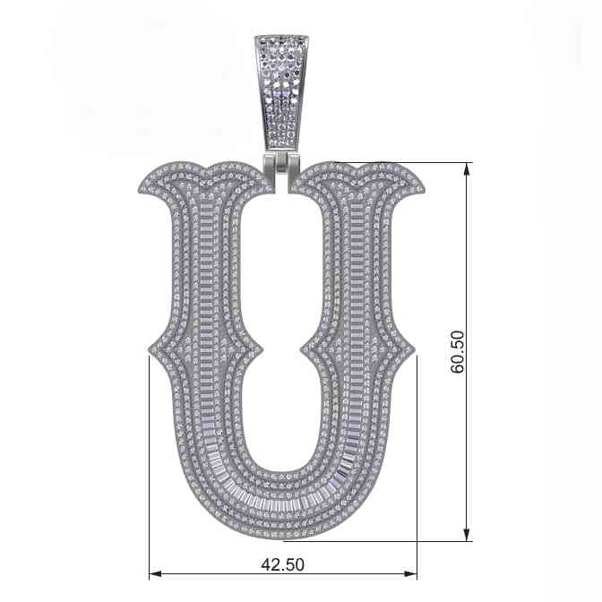 Big Size Baguette Diamond 26 Letters Pendant