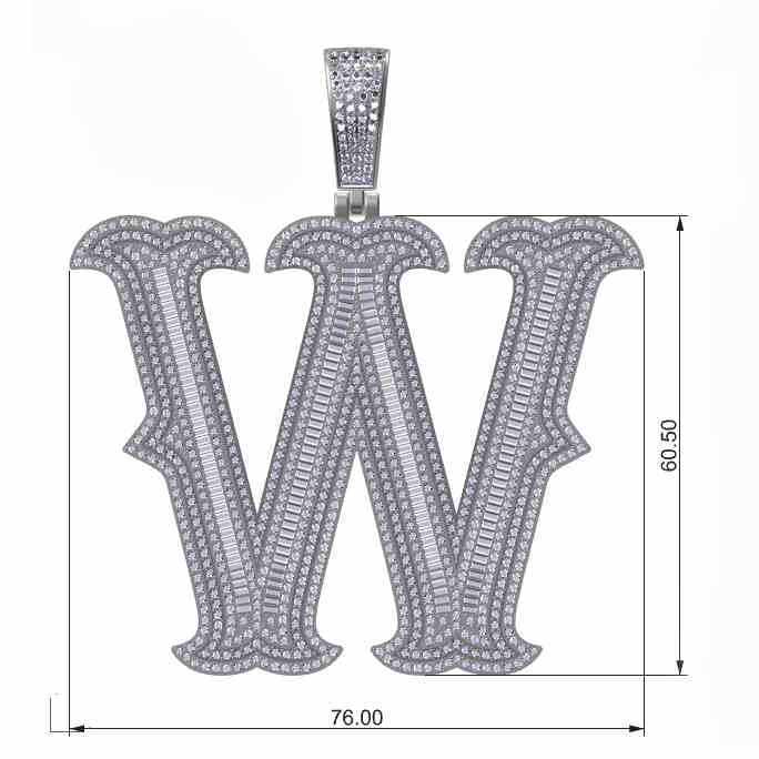 Big Size Baguette Diamond 26 Letters Pendant