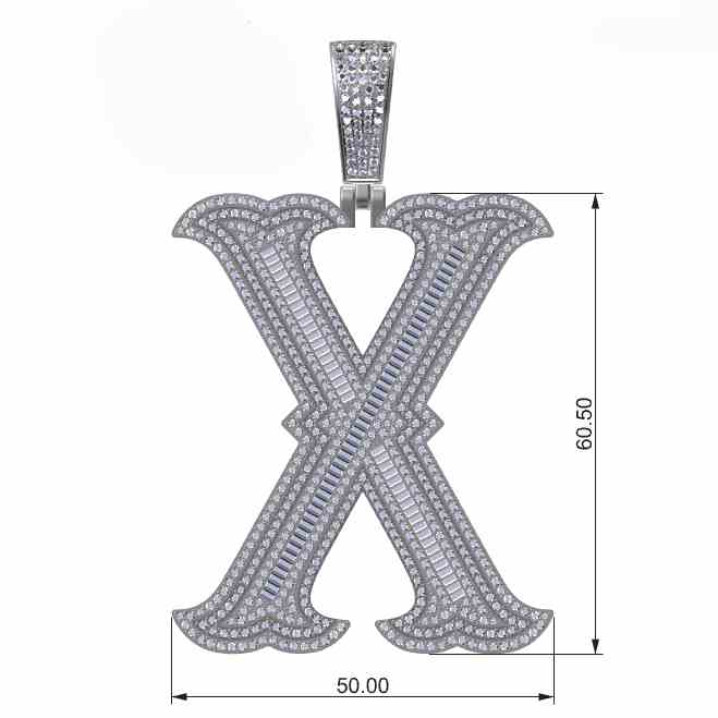 Big Size Baguette Diamond 26 Letters Pendant