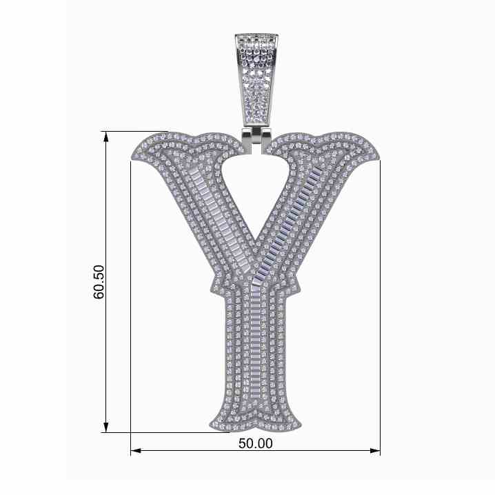 Big Size Baguette Diamond 26 Letters Pendant