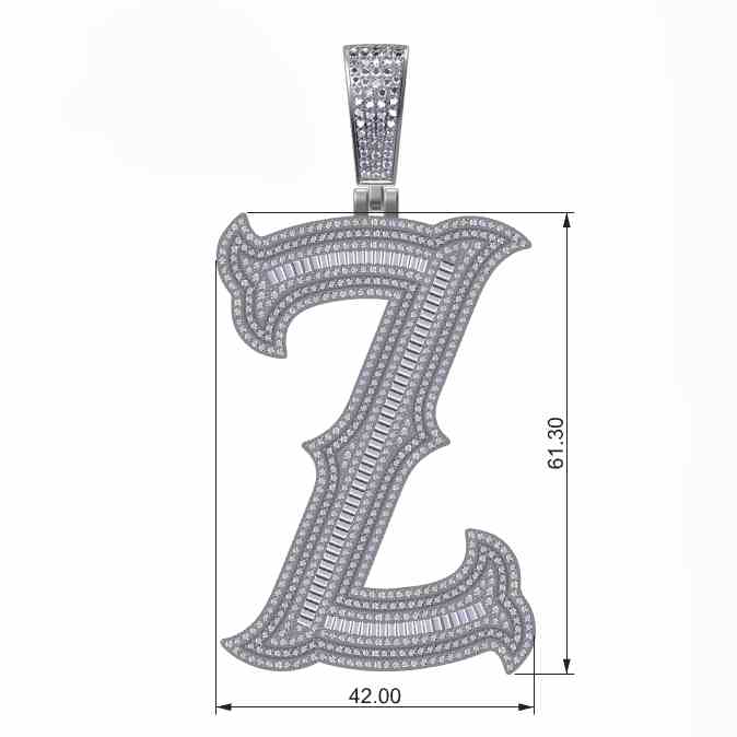 Big Size Baguette Diamond 26 Letters Pendant