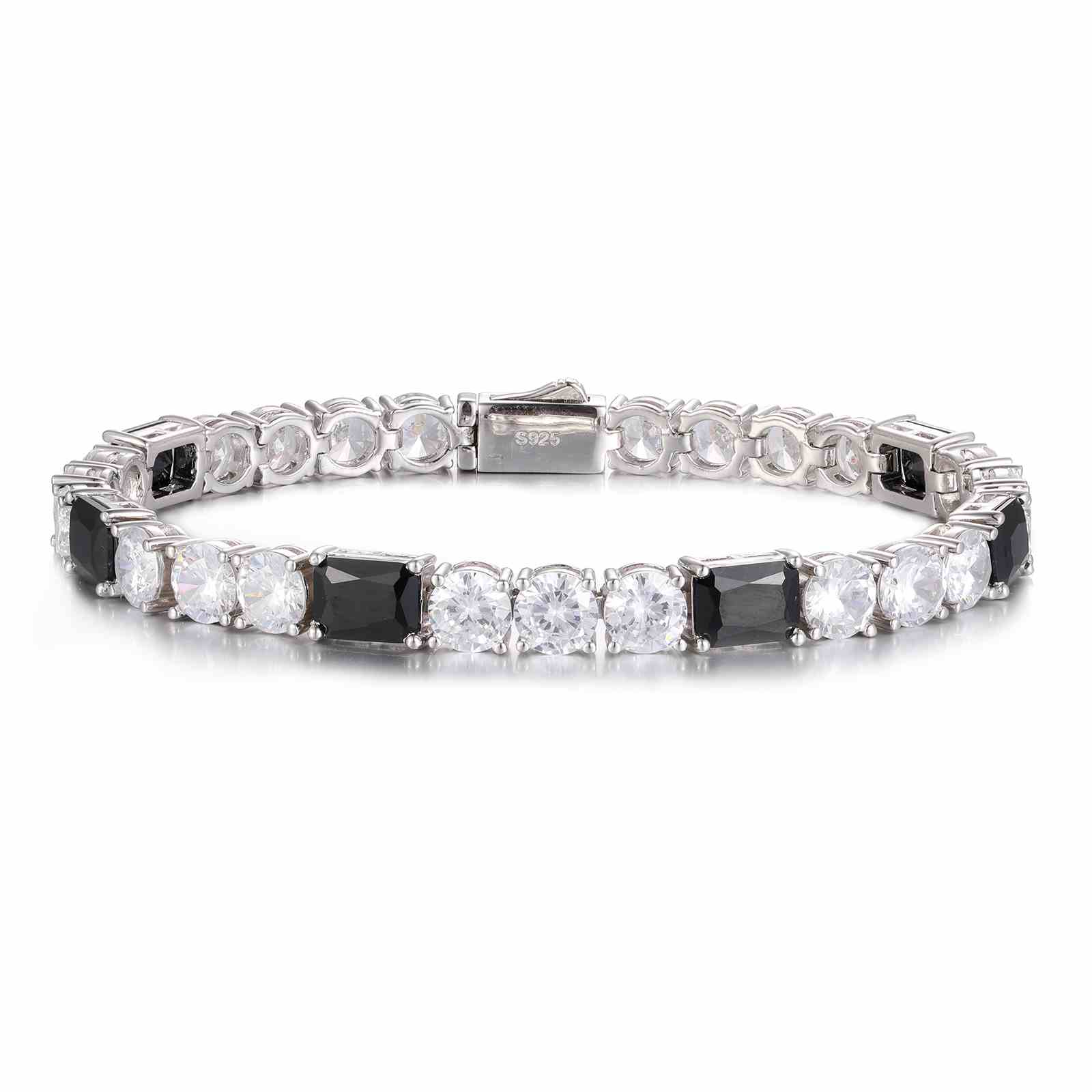 White Moissanite Mix Black CZ Cluster Tennis Bracelet