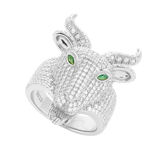 925 Silver Moissanite Horned Goat Head Ring for Men TQR0486