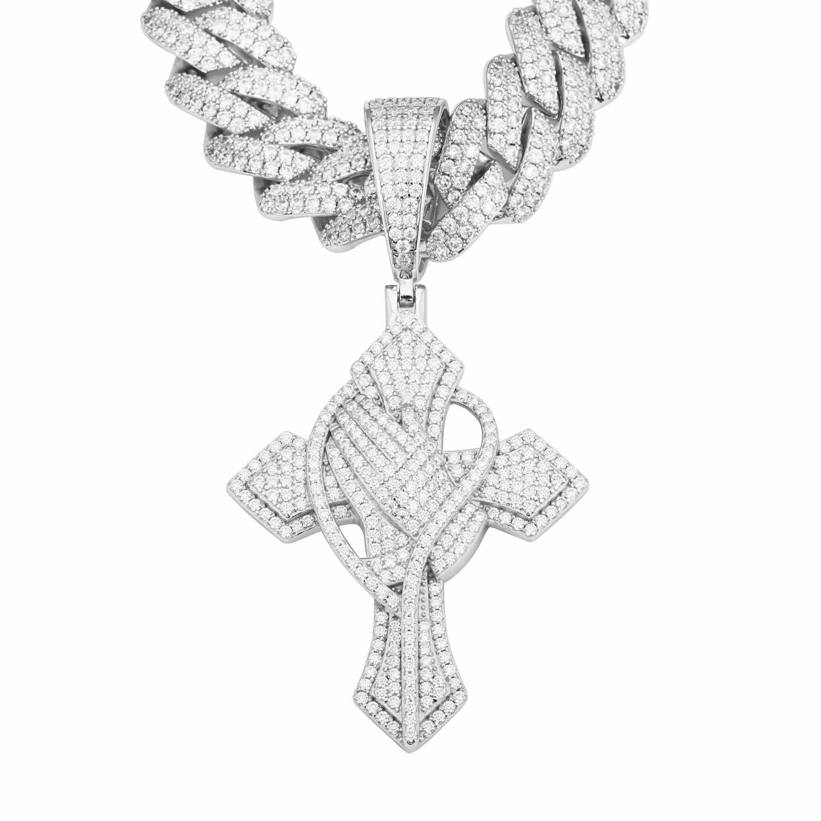 Iced Out Cross Pray Hand Pendant