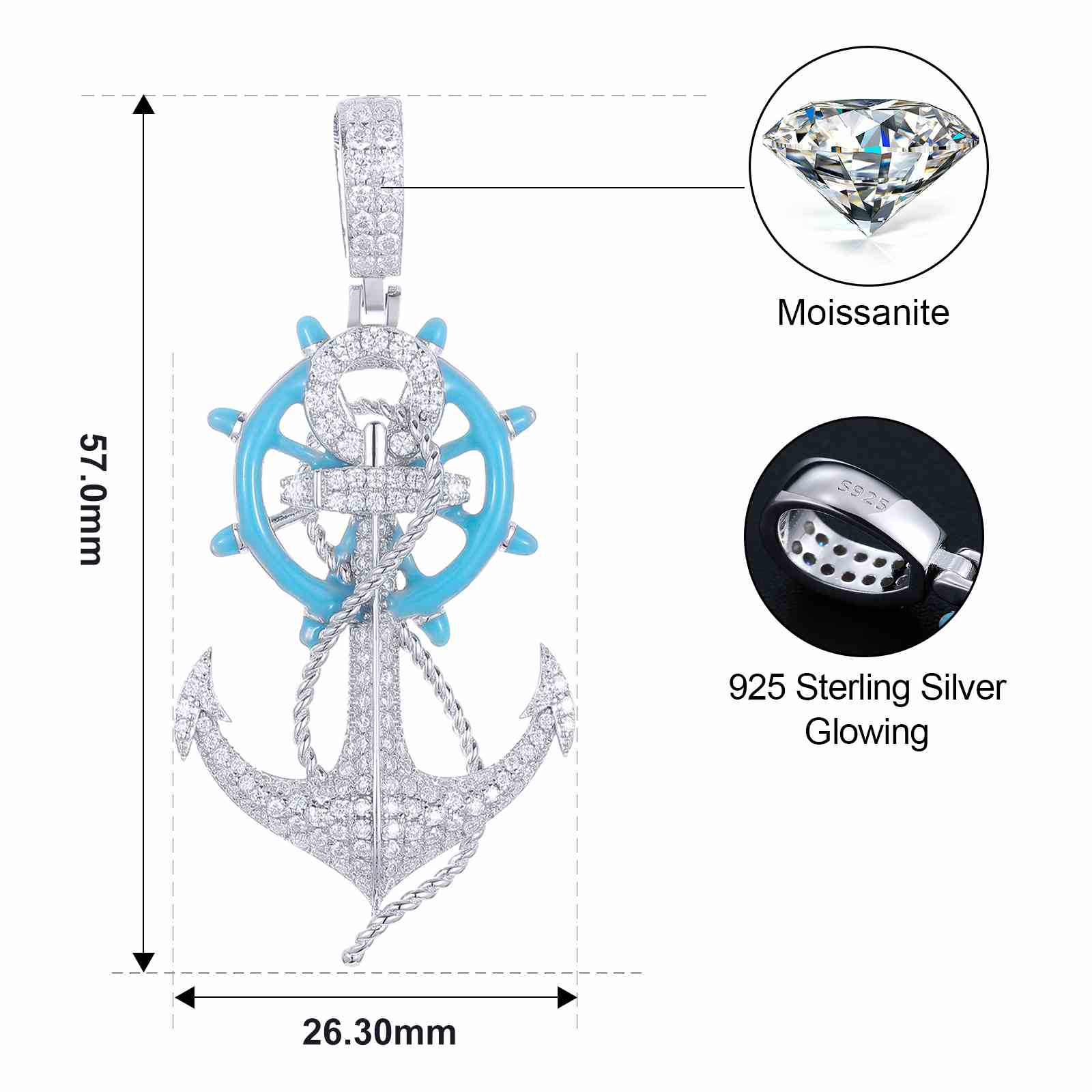 Glow In The Dark Rudder Anchor Pendant