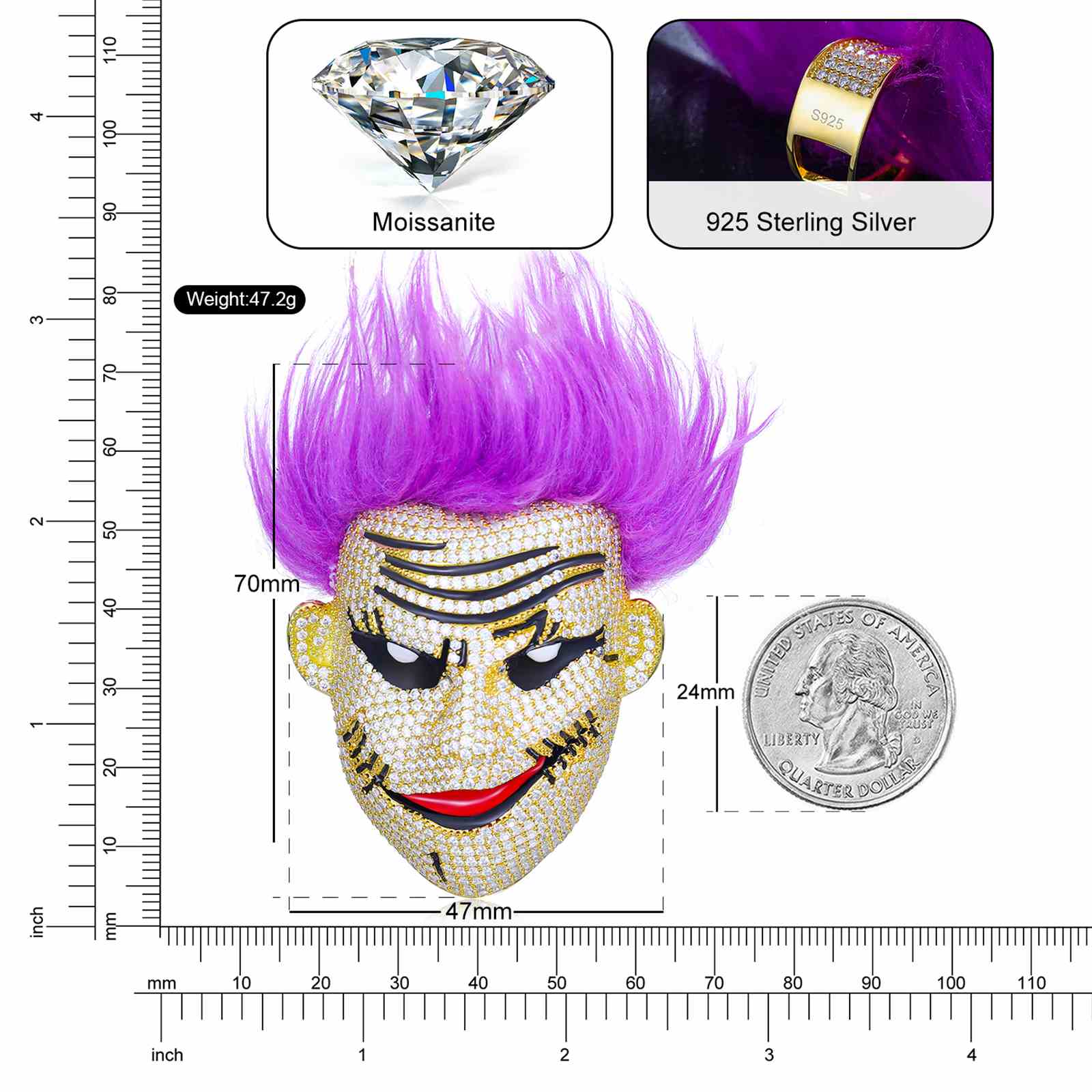 Purple Hair Clown Pendant