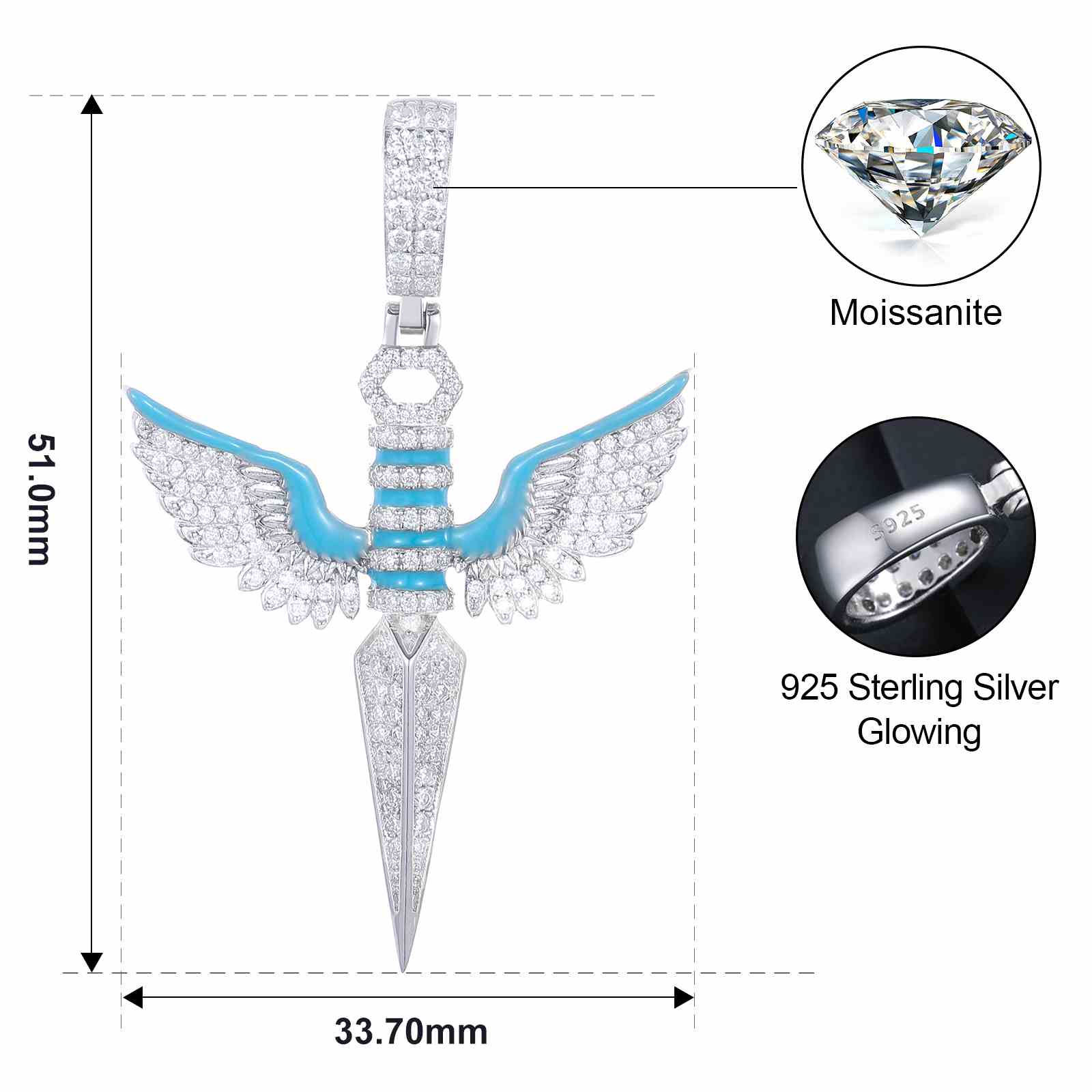Glow In The Dark Dagger Wing Pendant