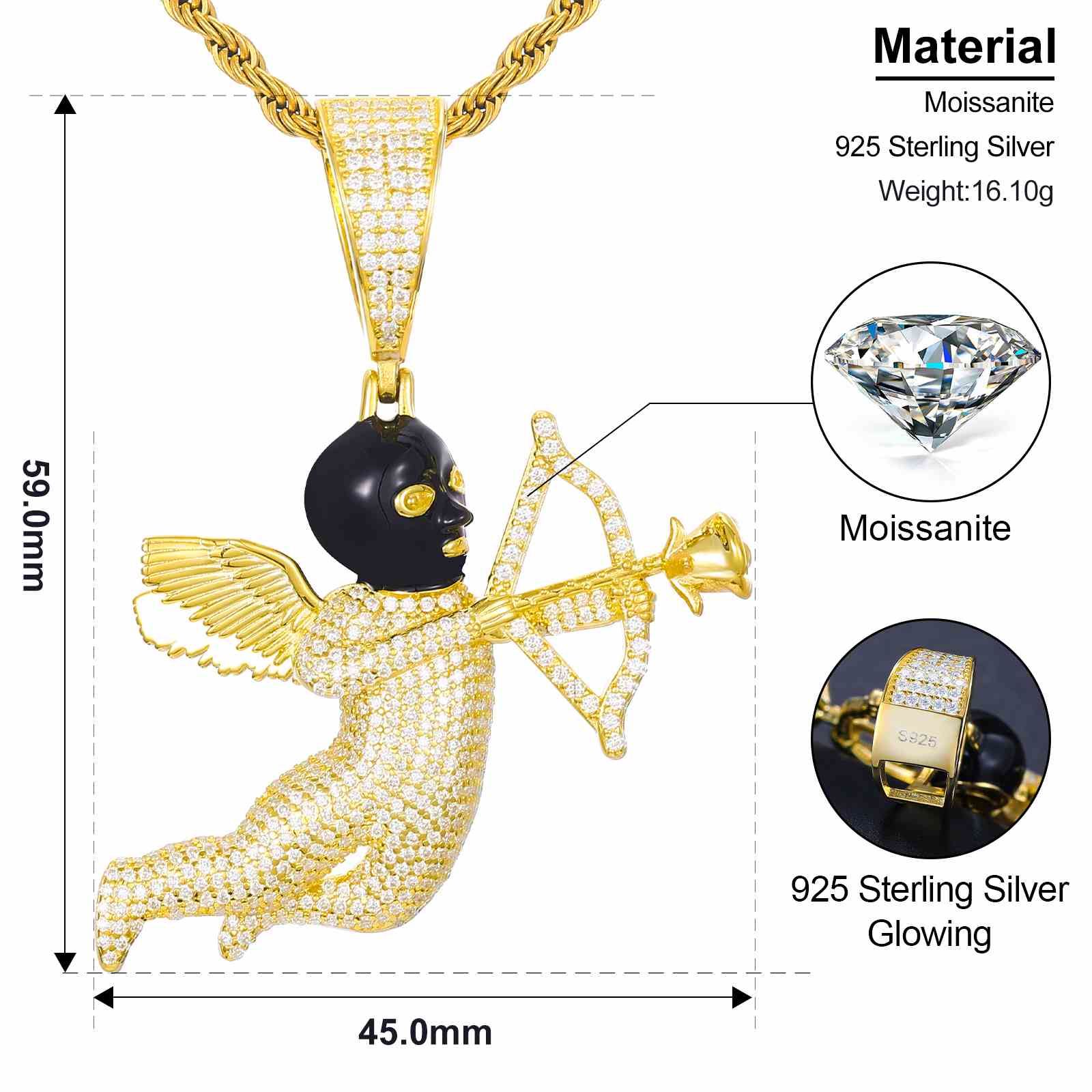 Angel Cupid Pendant Black Masked Arrow Of Eros