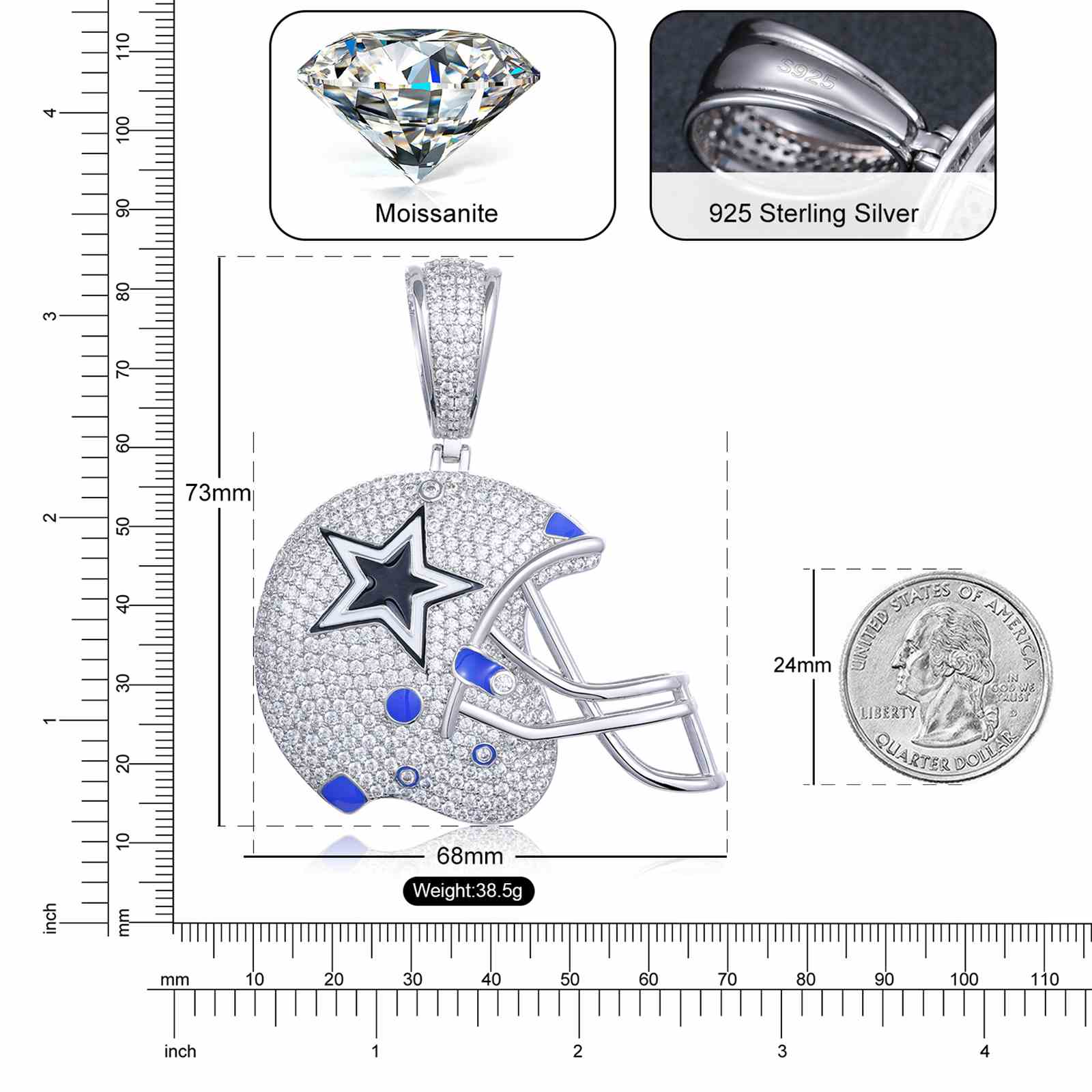 Sports Baseball Helmet Star Pendant