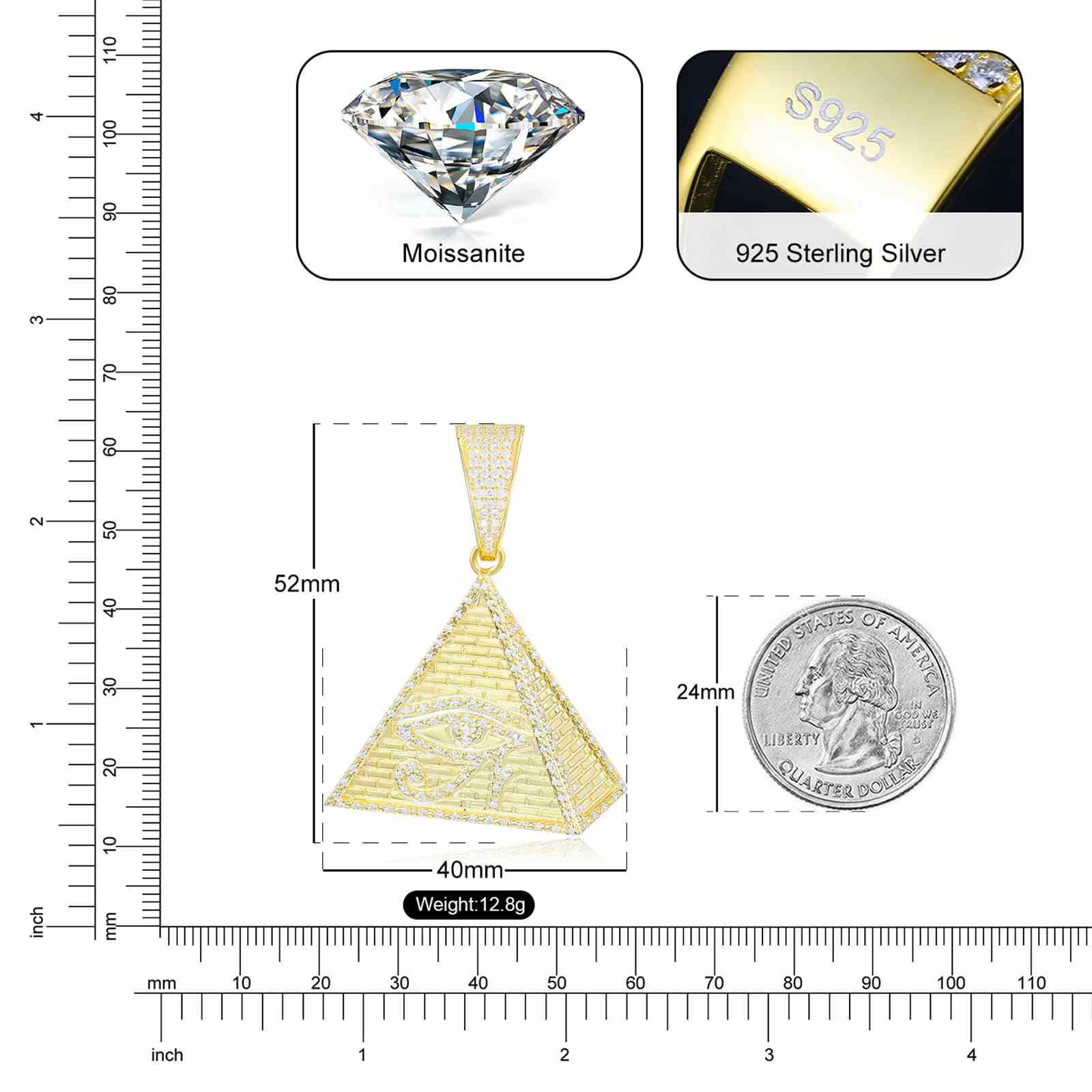 Pyramid Pendant With Evil Eye Pattern