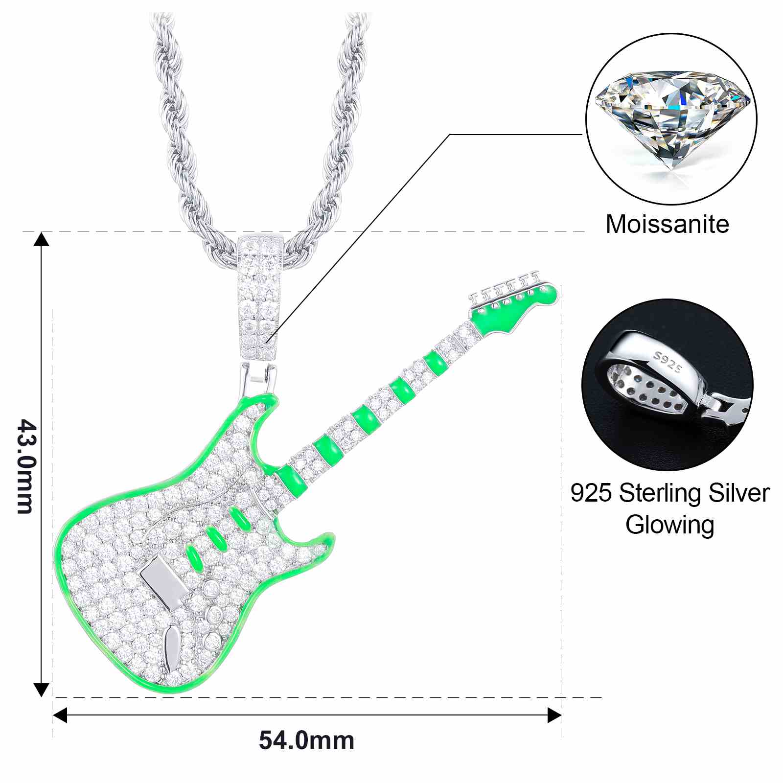 Glow In The Dark Guitar Pendant