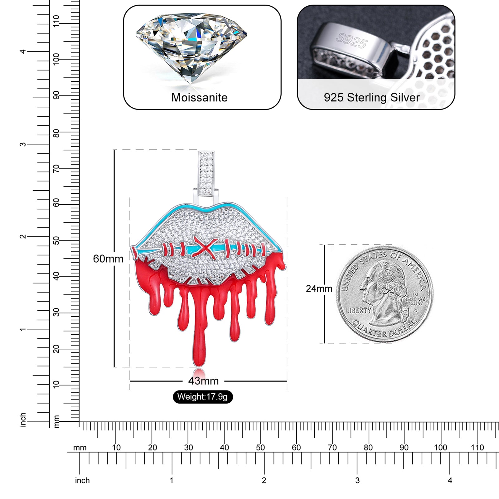 Glow In The Dark Stitched Lips Pendant