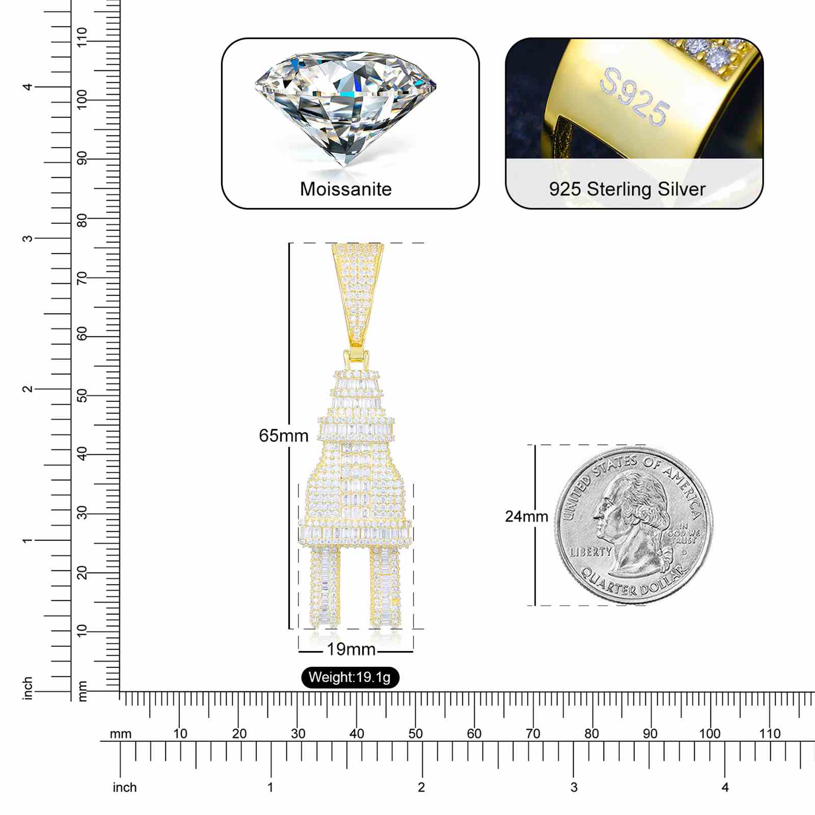 Iced Out Baguette Plug Pendant