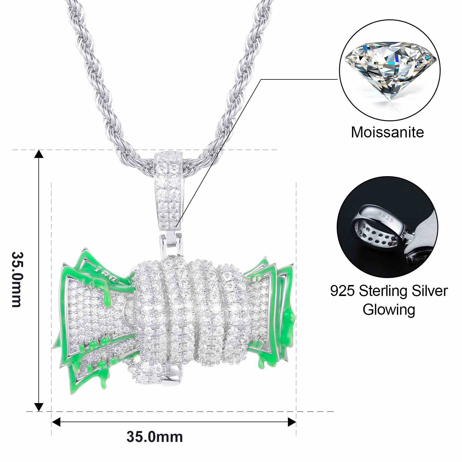 Glowing Fist Dollar Money Bag Pendant