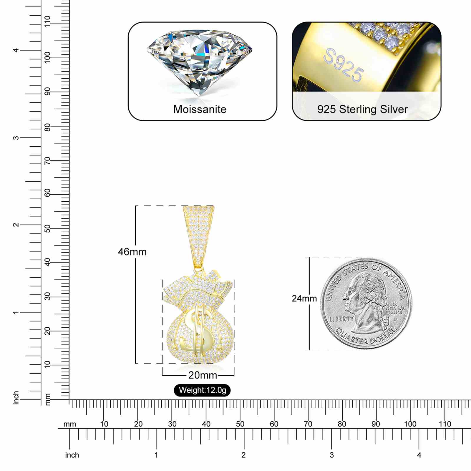 Iced Out Dollar Charm Pendant