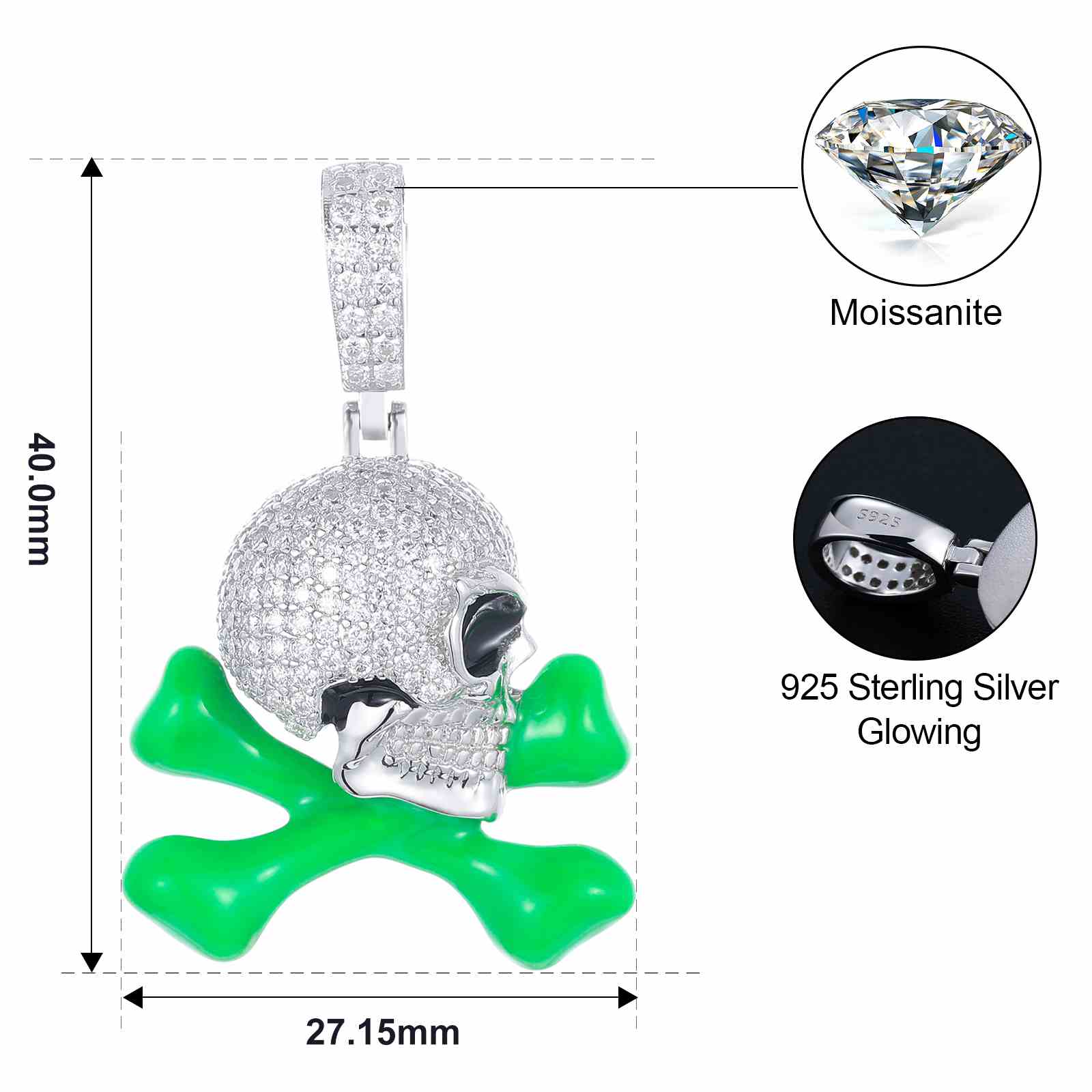 Glowing Skeleton Danger Sign Pendant