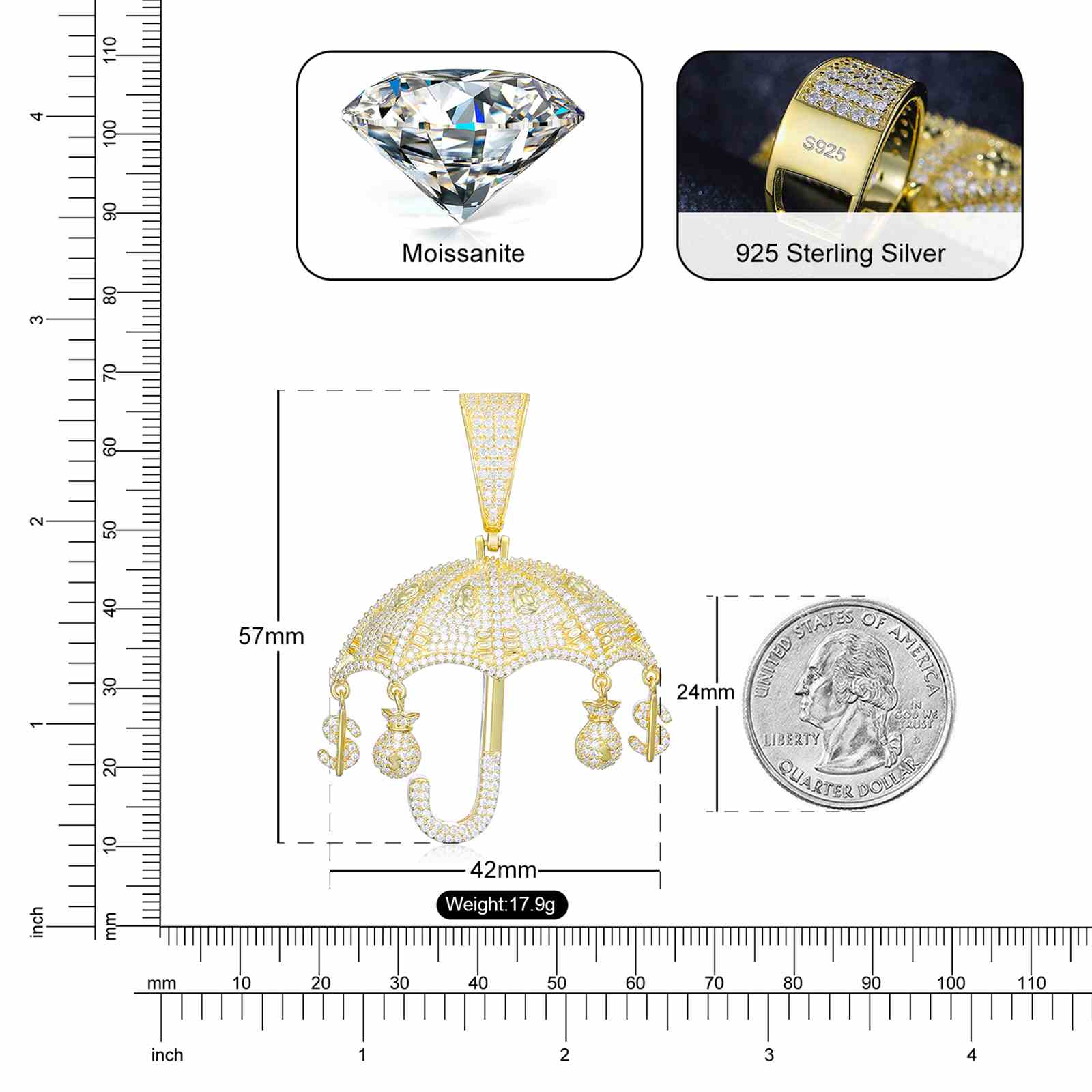 Umbrella Pendant With Money Bag and Dollar Charm