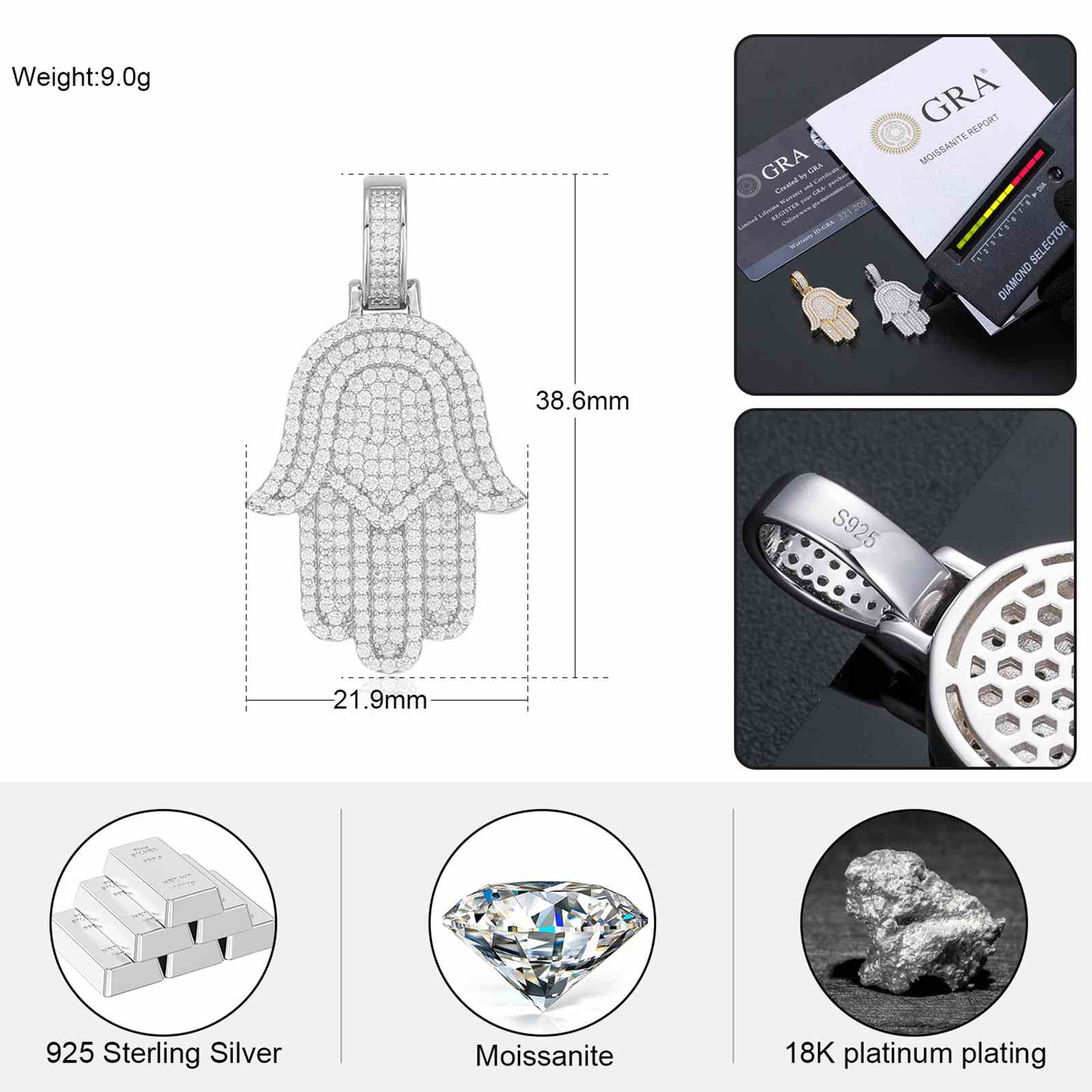 Iced Out Hamsa Hand Pendant